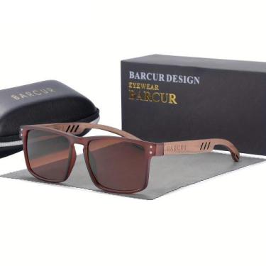 Imagem de Óculos em design de madeira natural com lentes degradê - BARCUR, Chá c