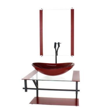 Imagem de Gabinete de vidro para banheiro 60cm ap cuba oval  vermelho cereja com