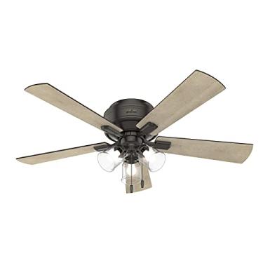 Imagem de Hunter Ventilador de teto baixo perfil interno Crestfield com luz LED e controle de corrente de puxar, 132 cm, bronze nobre