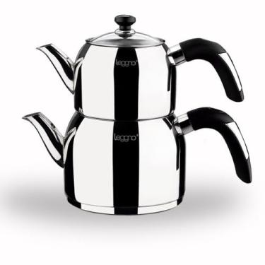 Imagem de Conjunto de bule turco Samovar, aço inoxidável, design ergonômico, fácil de usar sob indicação e todos os tipos de fogão, chaleira de água, cabos pretos, autofiltragem - (999 ml - 1,999 ml)