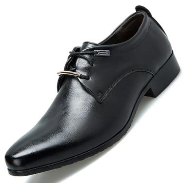 Imagem de Sapato social masculino retrô formal de couro Oxford elegante terno smoking metal cadarços remoção de ervas daninhas sapatos derby, Preto, 45