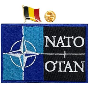 Imagem de A-ONE Patch bordado com logotipo da NATO + broche esmaltado com bandeira militar da Bélgica, aplique para chapéu de guarnição, capacete de brim, uniforme de batalha Molle, bolsa de lona, jaqueta bomber nº 424 + 052P