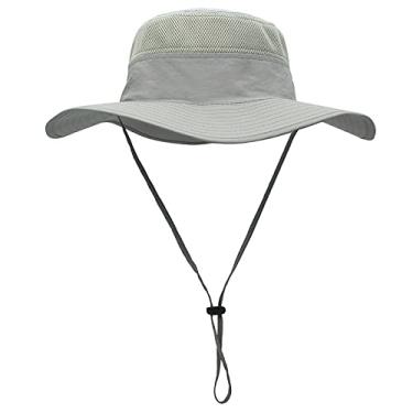 Imagem de Duakrs Chapéu de sol unissex de aba larga, FPS 50+, à prova d'água, chapéu Boonie de verão com proteção UV, Cinza claro, Tamanho Único