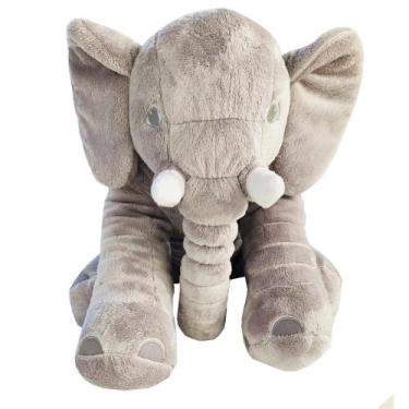 Imagem de Almofada Elefante Travesseiro Pelúcia Bebê Dormir Cinza C Rosa 60 cm -