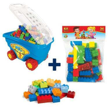 Imagem de Kit Carrinho Blocos com 48 peças e 36 Blocos de Montar - GGB, Kit bloc