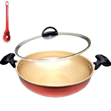 Imagem de Panela, Paellera, Frigideira Paella Wok 30 cm Antiaderente Preta + Esp