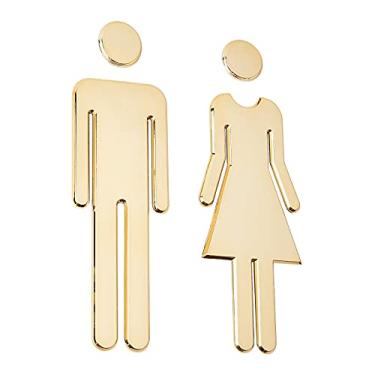 Imagem de GORGECRAFT Placas de identificação para banheiro masculino feminino escovado banheiro sinalização decoração de plástico figura autoadesiva traseira para escritório de negócios restaurante (dourado)