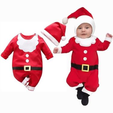 Imagem de AGQT Fantasia de Natal para bebês meninos, macacão de Papai Noel com chapéu, conjunto vermelho tamanho 6-12 meses