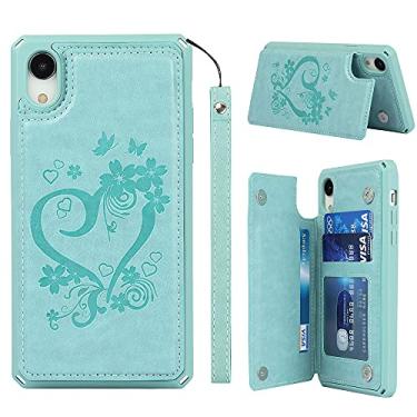 Imagem de ShunJieTech Capa para iPhone XR, porta-cartão de crédito e compartimento para carteira, capa protetora à prova de choque com alça (6,1 polegadas) - verde