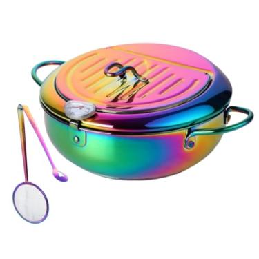 Imagem de Fritadeira de aço inoxidável para casa, frigideira Tempura de 3260 g com termômetro e tampa de gotejamento de óleo, frigideira funda estilo japonês com clipe de filtro, para chips Tempura, peixe e