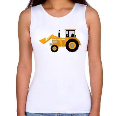 Imagem de Regata Feminina Trator Pá Carregadeira Amarelo - Foca na Moda, Branco,