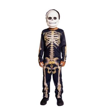 Imagem de Fantasia Esqueleto Longo Com Mascara Infantil - Fantasia Brás, G: 6 a 