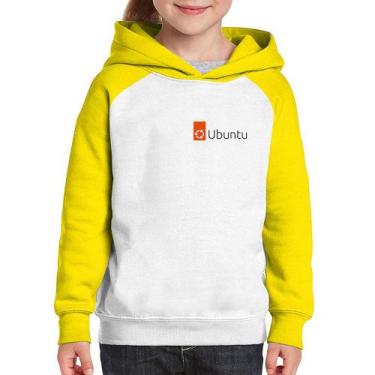 Imagem de Moletom Infantil Ubuntu Linux - Foca na Moda, Branco, Amarelo, 8