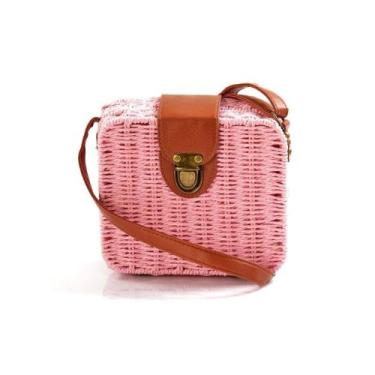 Imagem de Bolsa de Palha Sintética Quadrada Feminina Moda Praia Atacado - Kingle