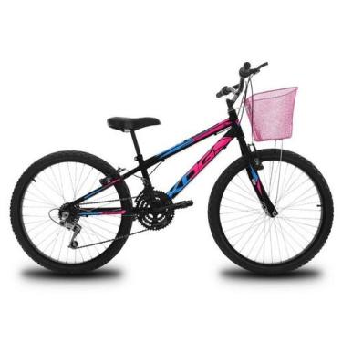 Imagem de Bicicleta Infantil Aro 24 KOG Feminina 18V Cestinha, Preto, Rosa, 24