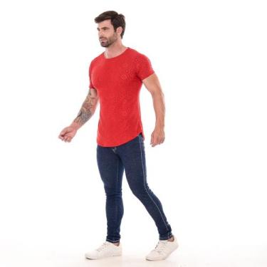 Imagem de Camiseta Masculina Bordada Com Furinhos - EXECUÇÃO JEANS, Vermelho, M