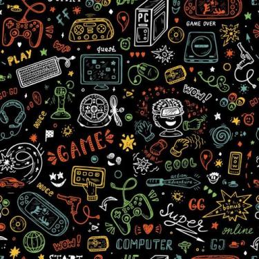 Imagem de Papel De Parede Temático Gamer Desenhado Preto - 2,5x0,5m - DEKAL DECO