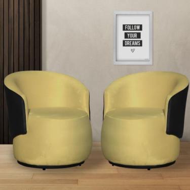 Imagem de Kit 02 Poltronas Tecido Suede Mesclado em material sintético Preto Bea