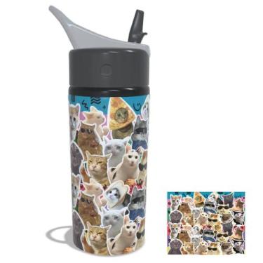 Imagem de Garrafa Squeeze 600ml Pets Gato Gatinhos Meme Figurinhas - LARANJA E M