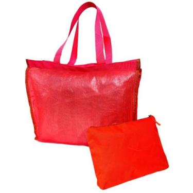 Imagem de Bolsa De Praia Rosa Feminina Com Necessaire Piscina Verão Viagem Brilh