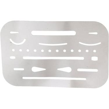 Imagem de 1 Pç Escudo de Apagamento de Aço Inoxidável Prata 26 Aberturas Letras Artesanato Desenho Ferramenta de Desenho Conveniente Materiais de Ensino Material Escolar 9,5 cm x 6,1 cm Ferramentas e Kits de