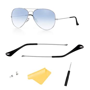 Imagem de HEYDEFO Compatível com/substituição de hastes hastes hastes braços auriculares (meias auriculares) parafusos chave de fenda para Ray-Ban Aviator Series RB3025 3025 óculos de sol, (Silver)temple Arms+(black)temple Tips