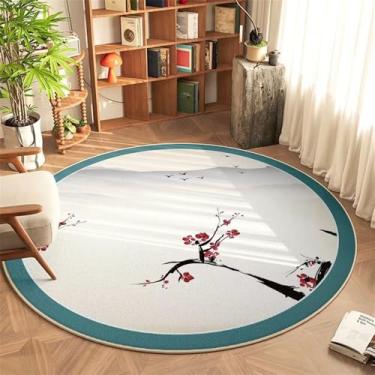 Imagem de HJZSZX Tapete redondo chinês para quarto, fácil de cuidar, tapete antiderrapante, planta, flor, carpete, FYR, sem fiapos, 7.160 x 160 cm (5,3 x 5,3 pés)
