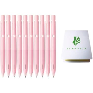 Imagem de Caneta esferográfica retrátil Zebra Blen, ponta fina 0,5 mm, pacote com 10 (tinta preta/corpo rosa claro), conjunto de notas adesivas