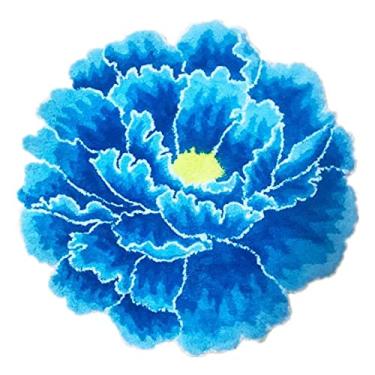 Imagem de Tapetes de área em forma de flor de peônia azul tapete redondo macio de pelúcia fofa para quarto, cozinha, banheiro, sala de estar, casa de fazenda, tapete felpudo floral grosso 60 cm x 60 cm