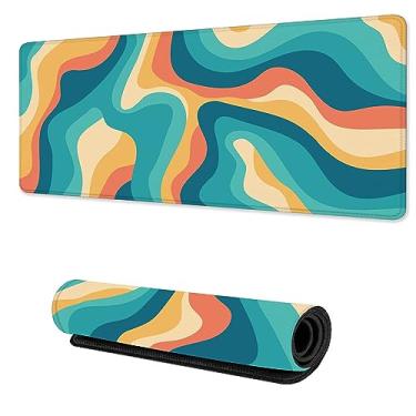 Imagem de TUBAMQ Mouse Pad Large,Colorful Groovy Swirl Wave Desk Pad with Stitched Edges for Home Office Work Non-Slip Rubber Base Gaming Mouse Pad, Desk Mat, 31.5 x 15.7 in