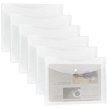Imagem de Envelopes de plástico tamanho ofício com fecho de pressão, envelopes de poliéster transparente, organizador expansível de cores transparentes para home office, 6 peças