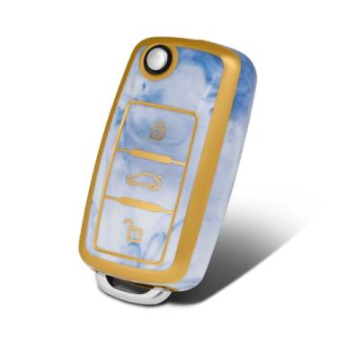 Imagem de WORCAS Capa de chaveiro VW com 3 botões, capa de chaveiro TPU macio premium compatível com Volkswagen Jetta Golf Polo MK8 Passat Tiguan Beetle (padrão Celadon)