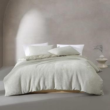 Imagem de Calvin Klein - Conjunto de edredom 100% algodão percal reversível com fronhas combinando, design texturizado, itens essenciais para casa aconchegante (roupa de micro-ondas lavada verde, King)