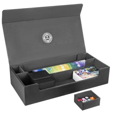 Imagem de LEFOR·Z Caixa de Baralho de Cartas, Extra Grande, Premium para 5 Decks, Compartimento Removível, Compatível com MTG/TCG/Yugioh/Magic/Commander (Preto e Cinza)