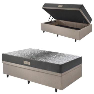 Imagem de Base Box Baú 88x188 Linho Bege com Colchão Dual Firm Espuma Ecoflex - 