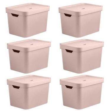 Imagem de Kit 6 Caixas Organizadora 18L OU 24,5x27x36cm Cube Rosa