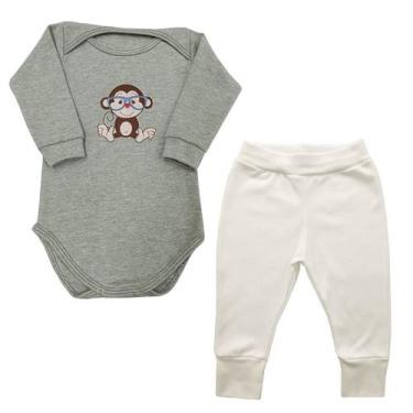 Imagem de Conjunto Body Bebê Manga Longa Macaco de Óculos + Calça - Mellane Baby