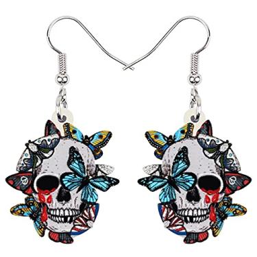 Imagem de Bonsny Brincos de caveira esqueleto de Halloween com pingente de gota de acrílico, joia punk, presente para mulheres, crianças, adolescentes, Acrílico, Sem pedras preciosas,