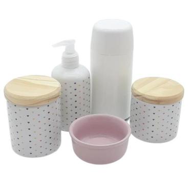 Imagem de Kit higiene Lavabo Poá Colorido 5 pçs Molh. RS Tampas Pinus - Antilope