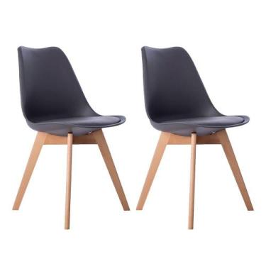Imagem de Kit 02 Cadeiras Leda Eames Jantar Cozinha com Assento Estofado Cinza -