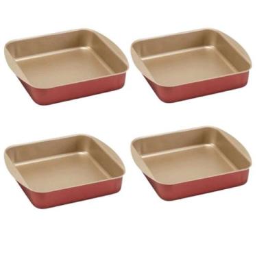 Imagem de Kit 04 Assadeiras Tabuleiro Quadrada Cereja 01 2.4L - MARCOLAR