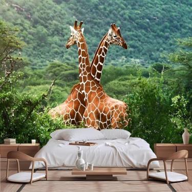 Imagem de Lcythiazole Mural de papel de parede de girafa de tamanho personalizável, papel de parede grande de girafa selvagem na floresta selvagem para sala de estar, quarto, quarto infantil