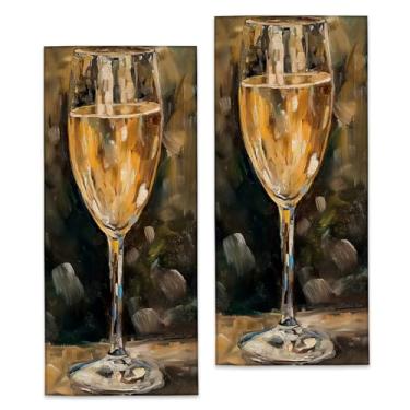 Imagem de Turamurra Toalhas de mão de taça de champanhe - pacote com 2, 36,8 cm x 71 cm, conjunto de toalhas de banho de poliéster de microfibra macia com taça de vinho, para banheiro, cozinha, spa, hotel,