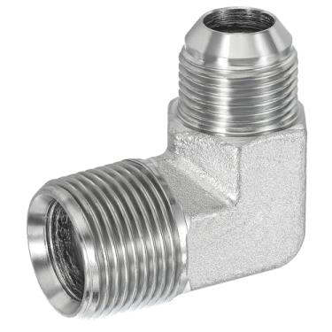 Imagem de PATIKIL Adaptador de tubo de 90 graus, macho 37° Flare JIC x 2.5 cm BSPT conector macho de aço carbono encaixe de cotovelo para ar fluido hidráulico combustível água óleo, prata