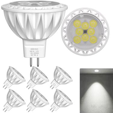Imagem de AIMEOKO Lâmpadas Led Mr16, Pacote Com 6 Unidades, 3 W (Equivalente A 35 W De Halogênio), 6000 K, Luz Do Dia, Branco Frio, Base Gu5.3, Holofote De 12 V, 38 Graus, 300 Lm Para Iluminação De Trilhos Em