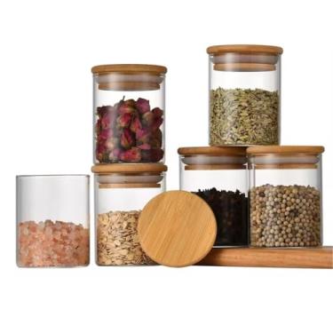 Imagem de Kit 06 Potes de Mantimentos Herméticos 200ml Pote Redondo de Vidro Premium