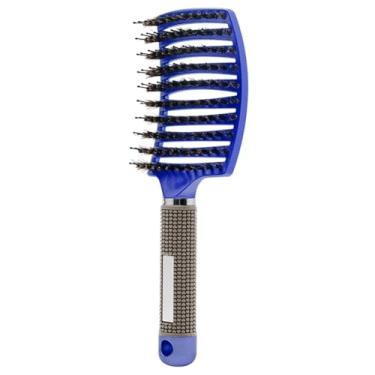Imagem de Pente de cabeleireiro Nylon desembaraçador molhado seco cacheado escova salão cabelo couro cabeludo massagem escova barbeiro casa estilo cabelo pente ferramenta (azul)