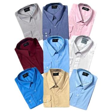 Imagem de KIT 09 peças - Camisa Social Manga Longa Slim e Tipo Linho (sem preto 