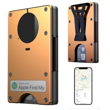 Imagem de Carteira Air Wallet, minimalista com chip Airtag integrado, porta-cartão de crédito com bloqueio RFID, carteira fina para homens, compatível apenas com Apple Find My Ios, carteira rastreável, Laranja,