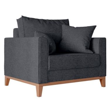 Imagem de Poltrona Beny Com Pés E Base De Madeira Élpis Móveis Linho Grafite